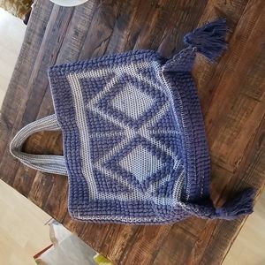 Handcrafted Blue and Cream Tote Bag